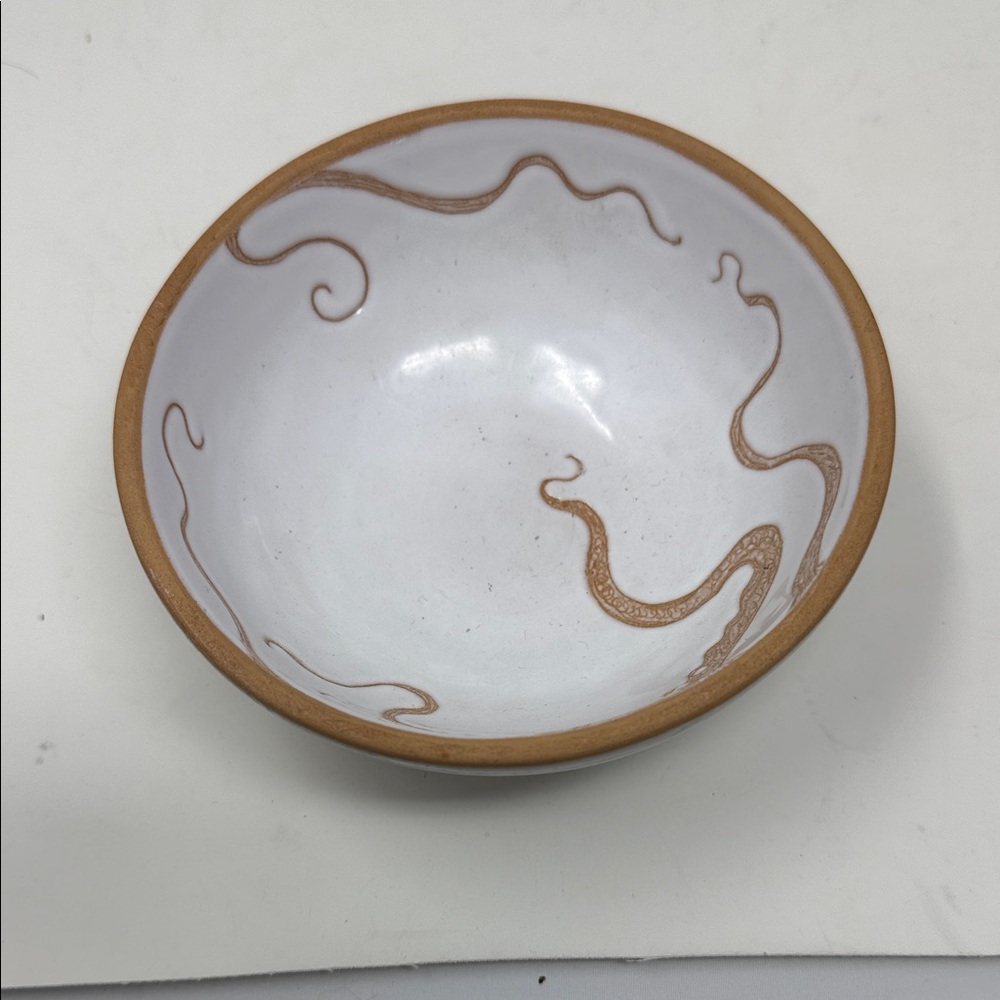 Handcrafted White Bowl with Tan Octopus Accents Terrerosse Sorrento signed A.P.